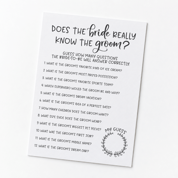 Does The Bride Really Know The Groom Bridal Shower Game