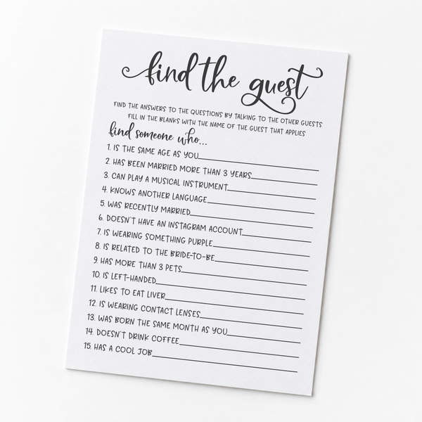 Find The Guest Bridal Shower Game