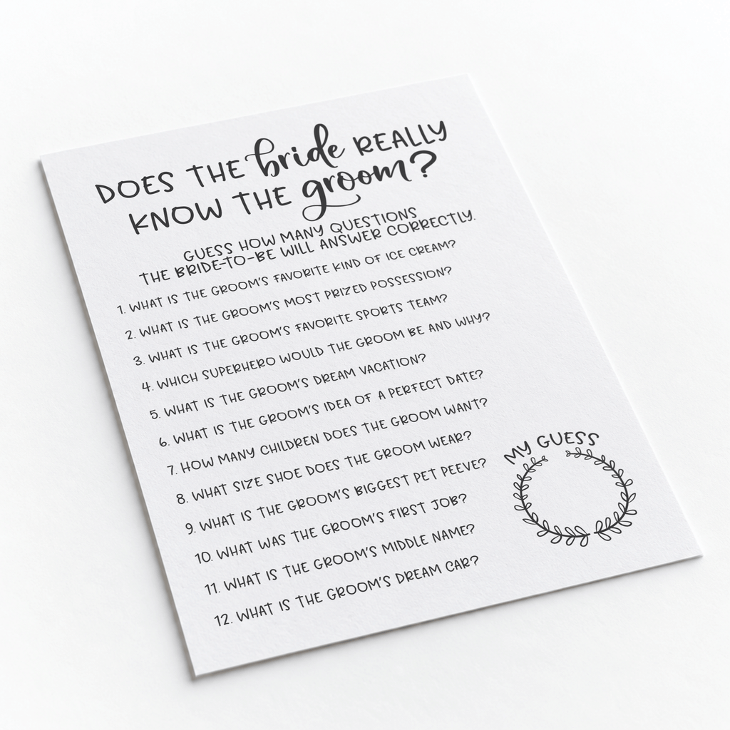 Does The Bride Really Know The Groom Bridal Shower Game