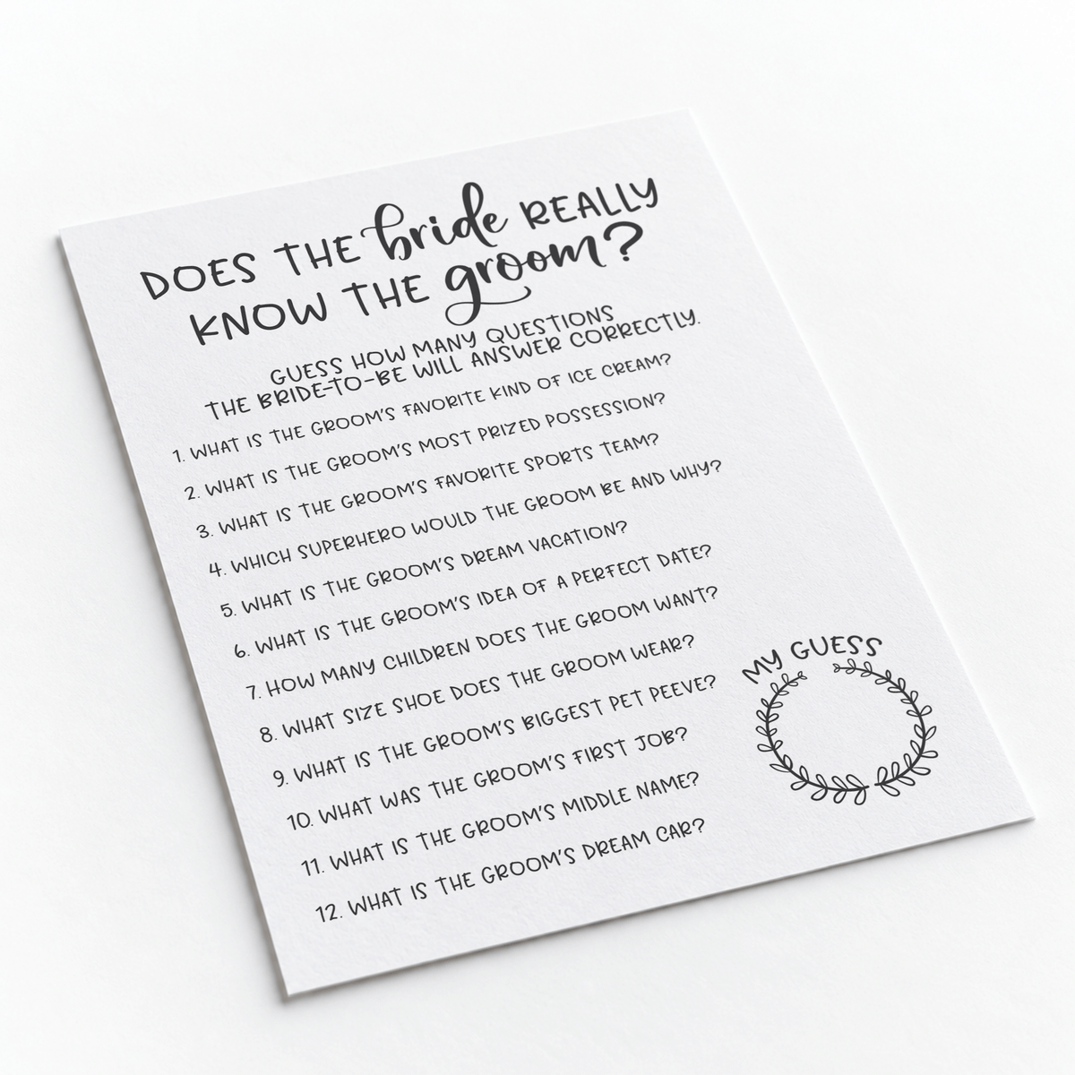 Does The Bride Really Know The Groom Bridal Shower Game