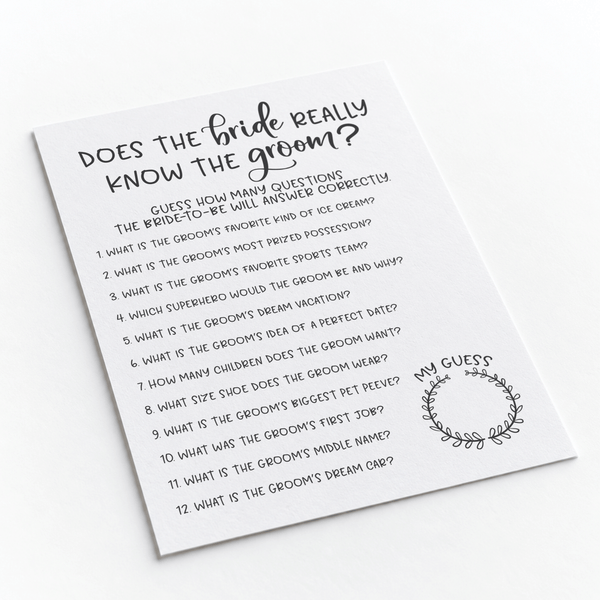 Does The Bride Really Know The Groom Bridal Shower Game