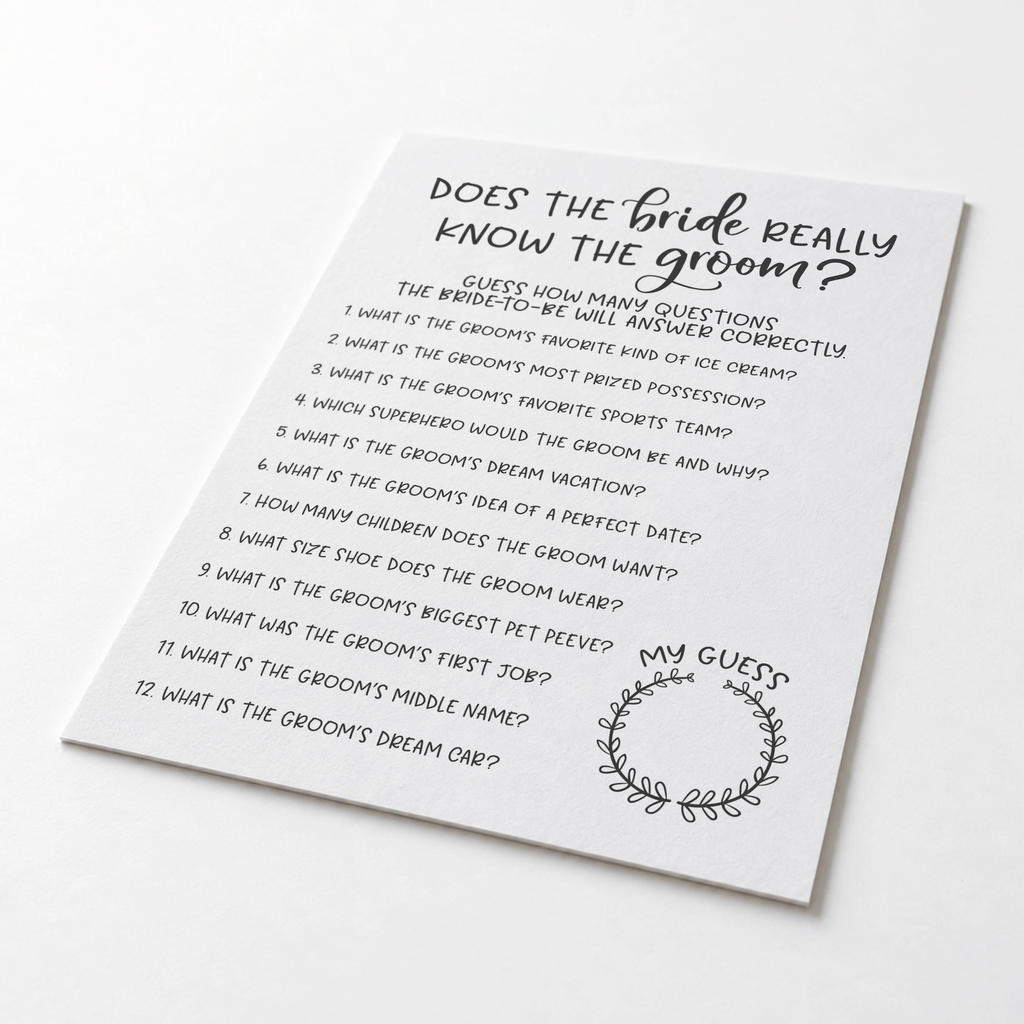 Does The Bride Really Know The Groom Bridal Shower Game