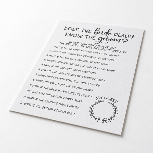 Does The Bride Really Know The Groom Bridal Shower Game