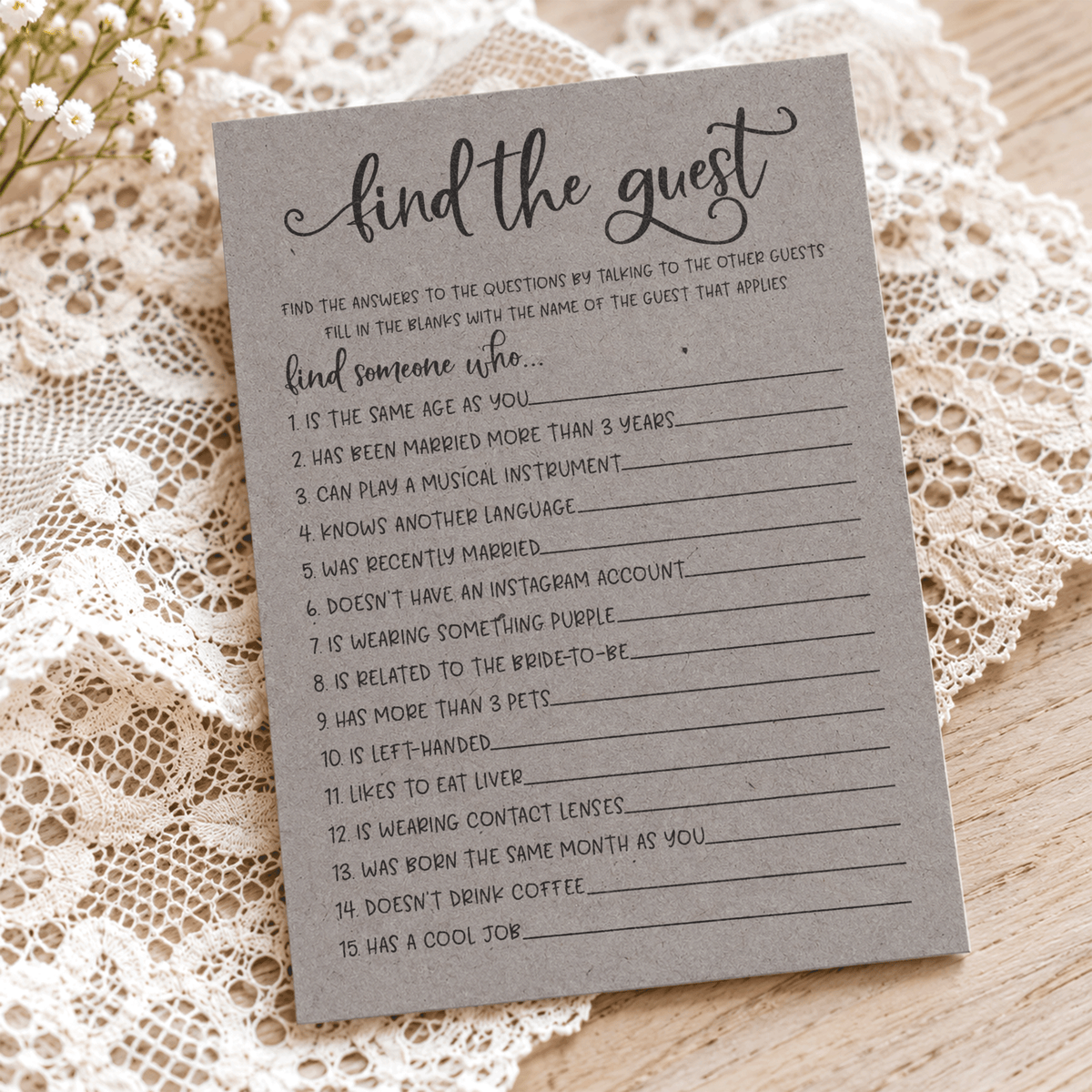 Find The Guest Bridal Shower Game