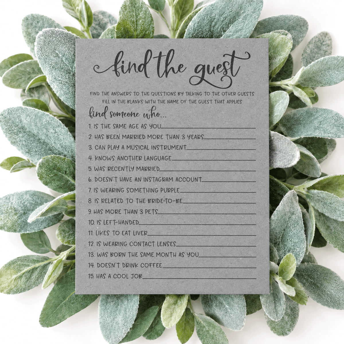 Find The Guest Bridal Shower Game