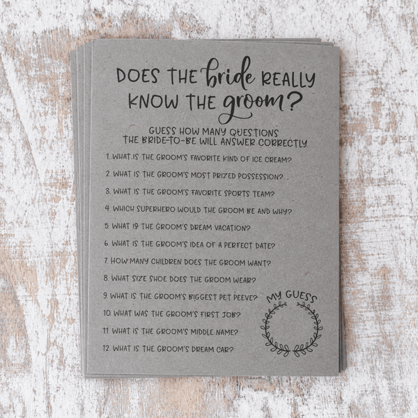 Does The Bride Really Know The Groom Bridal Shower Game