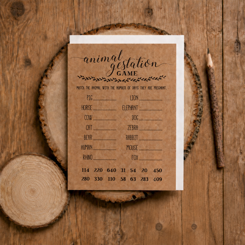Animal Gestation Baby Shower Game