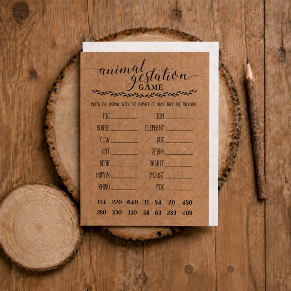 Animal Gestation Baby Shower Game