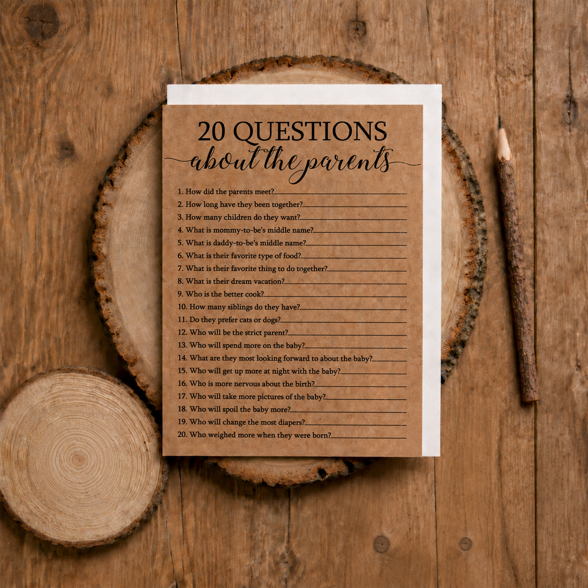 20 Questions about the Parents Baby Shower Game