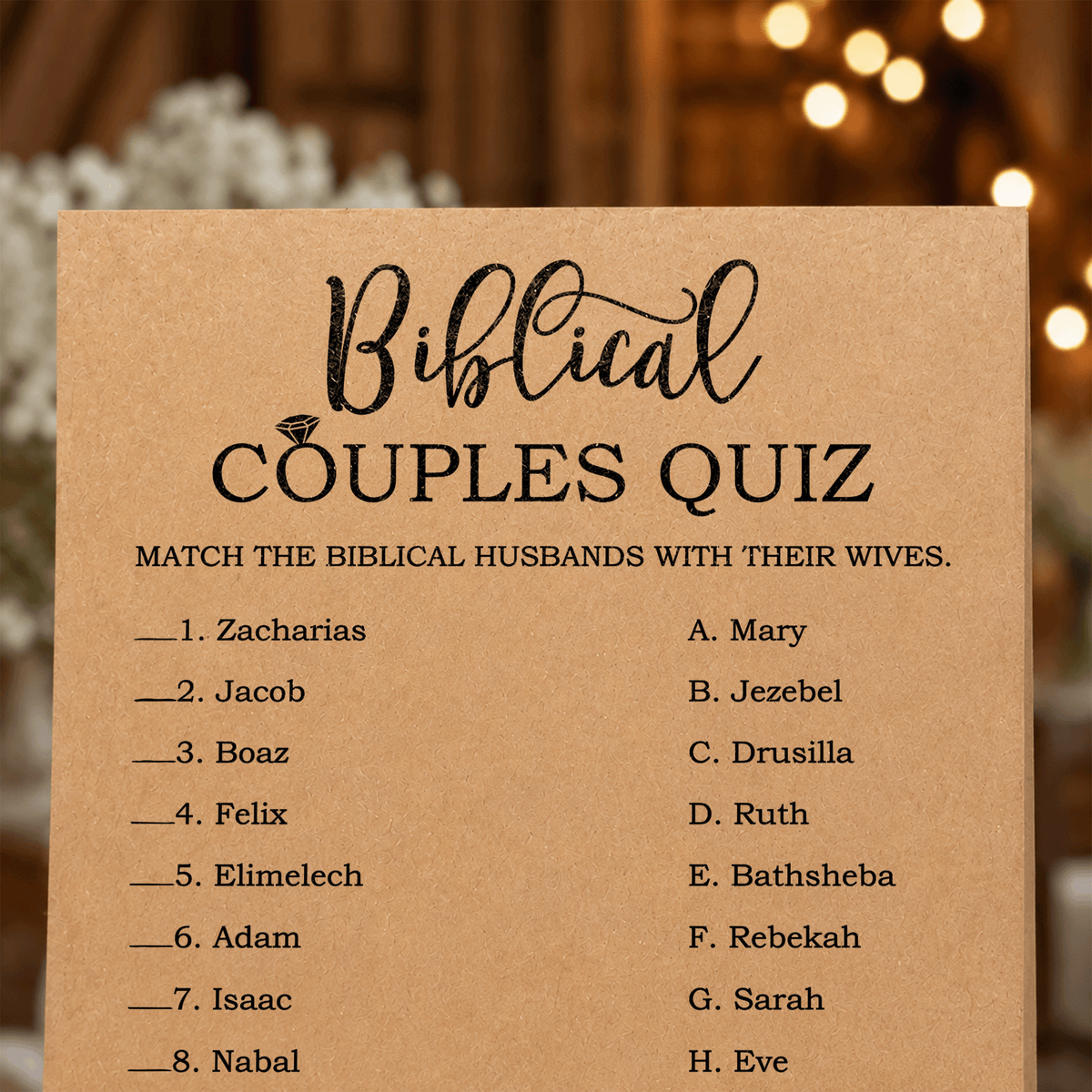 Bible Couples Quiz Bridal Shower Game