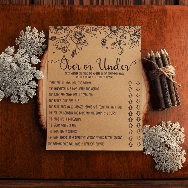 Over or Under Bridal Shower Game