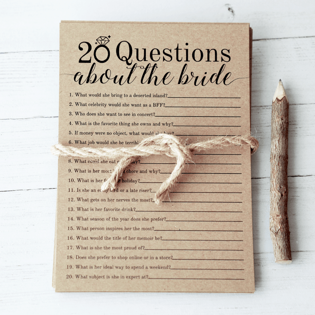 20 Questions about the Bride Bridal Shower Game