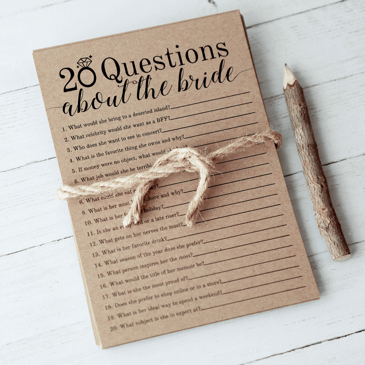 20 Questions about the Bride Bridal Shower Game
