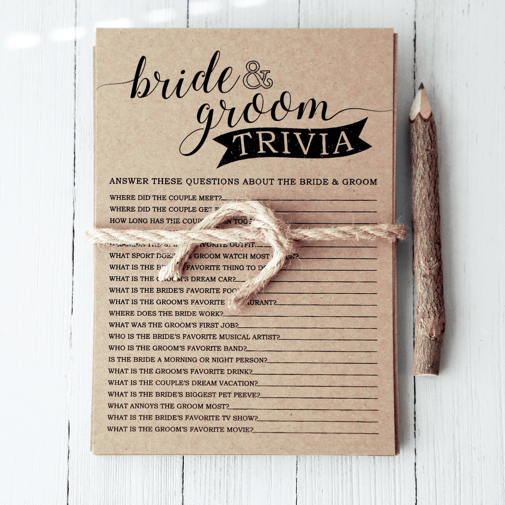 Bride Groom Trivia Bridal Shower Game