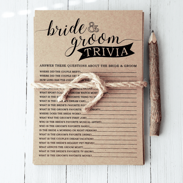Bride Groom Trivia Bridal Shower Game