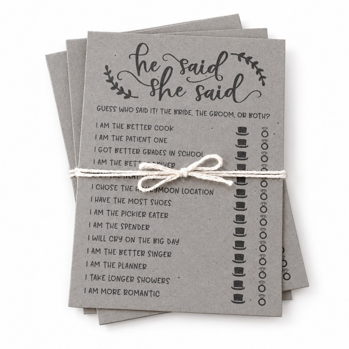 He Said She Said Bridal Shower Game