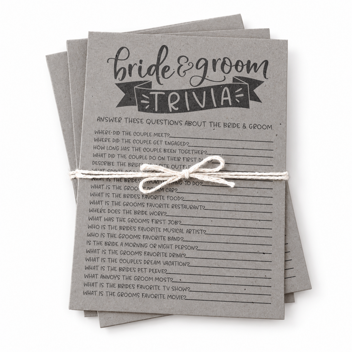 Bride Groom Trivia Bridal Shower Game