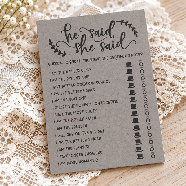 He Said She Said Bridal Shower Game