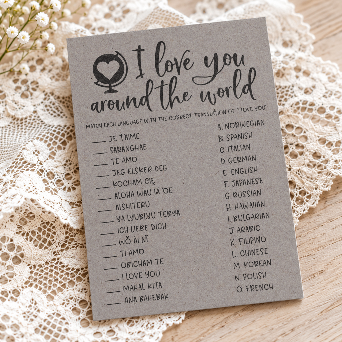 I Love You Around The World Bridal Shower Game