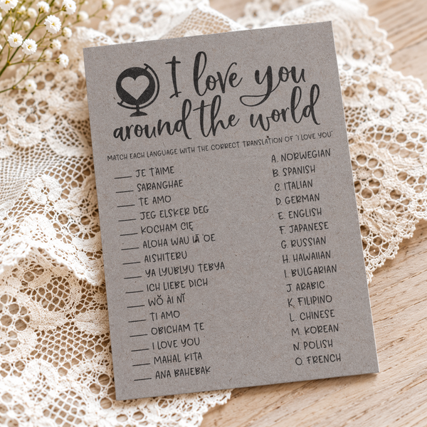 I Love You Around The World Bridal Shower Game