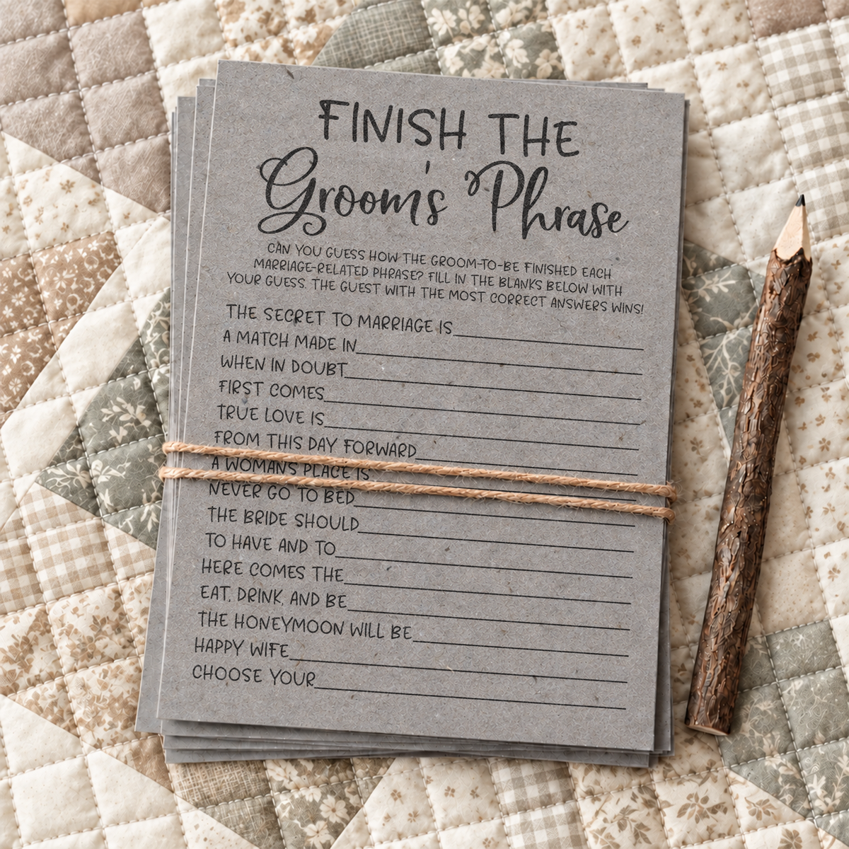 Finish the Groom's Phrase Bridal Shower Game