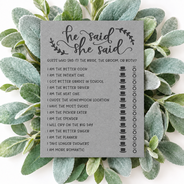 He Said She Said Bridal Shower Game