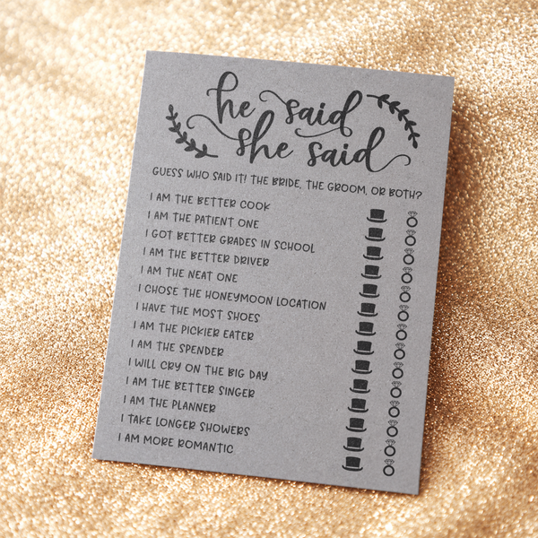 He Said She Said Bridal Shower Game