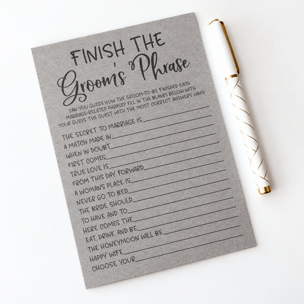 Finish the Groom's Phrase Bridal Shower Game