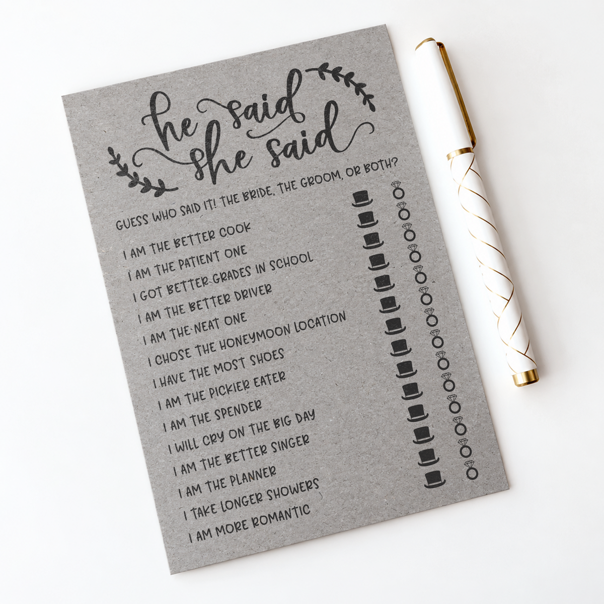 He Said She Said Bridal Shower Game