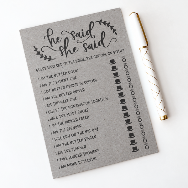 He Said She Said Bridal Shower Game
