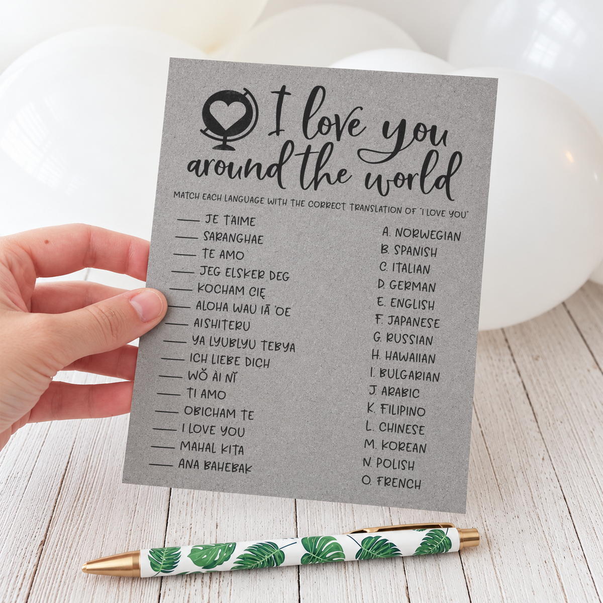I Love You Around The World Bridal Shower Game