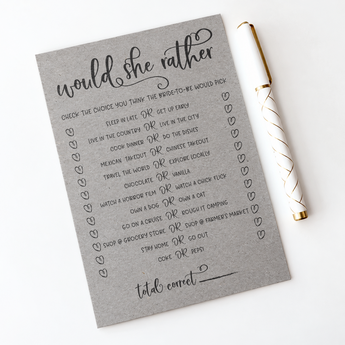 Would She Rather Bridal Shower Game