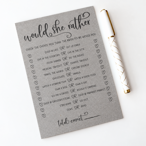 Would She Rather Bridal Shower Game