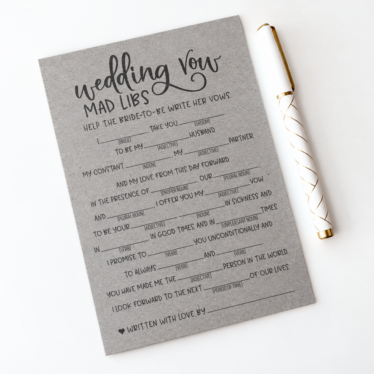 Wedding Vow Mad Libs Bridal Shower Game