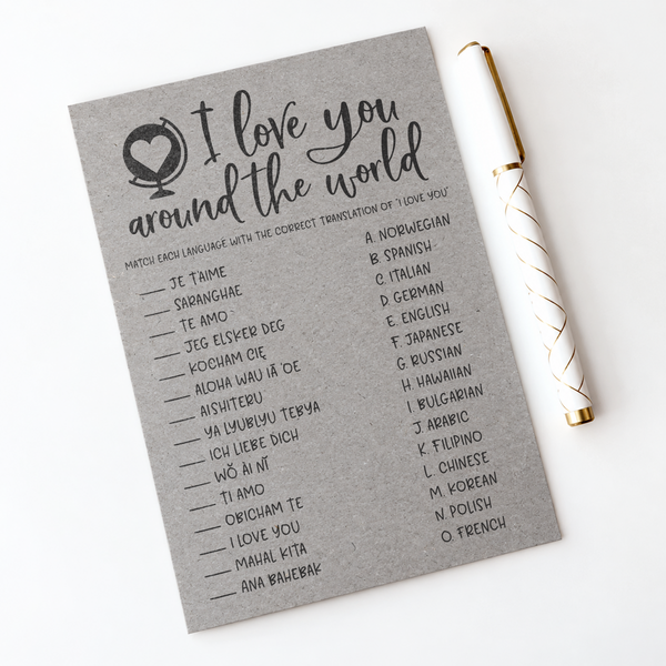 I Love You Around The World Bridal Shower Game