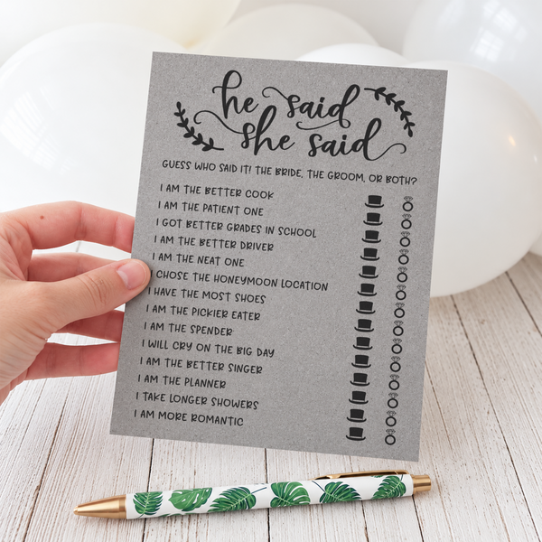 He Said She Said Bridal Shower Game