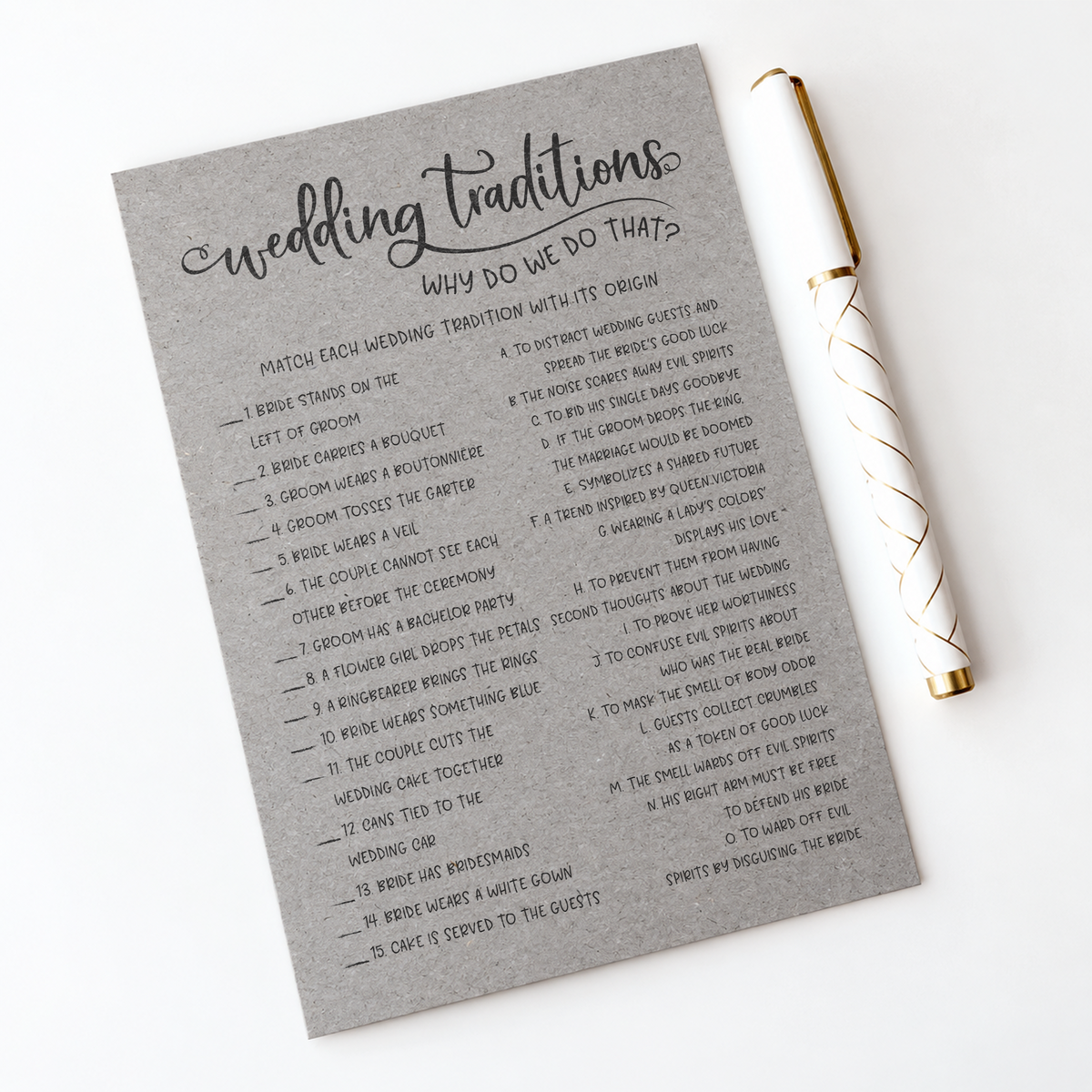Wedding Traditions Bridal Shower Game