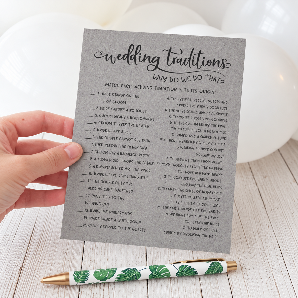 Wedding Traditions Bridal Shower Game