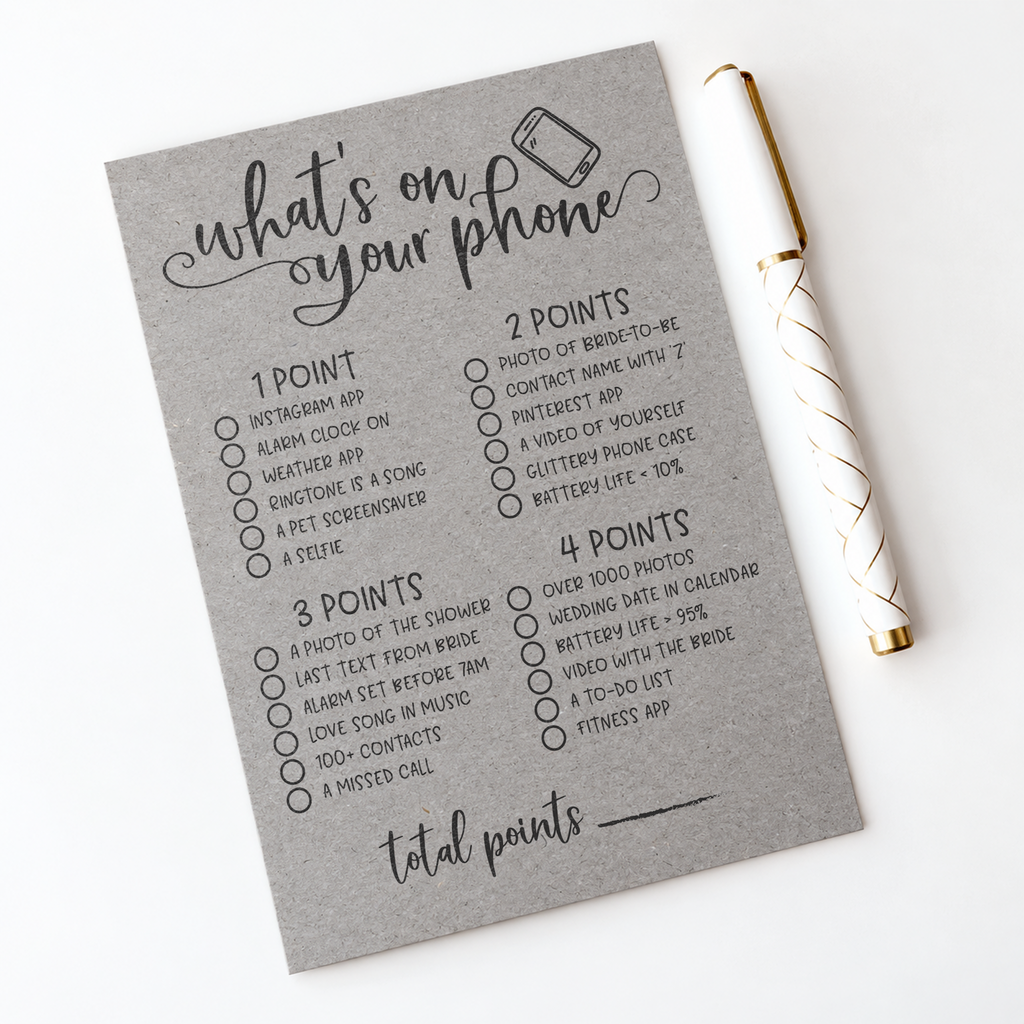 What's On Your Phone Bridal Shower Game