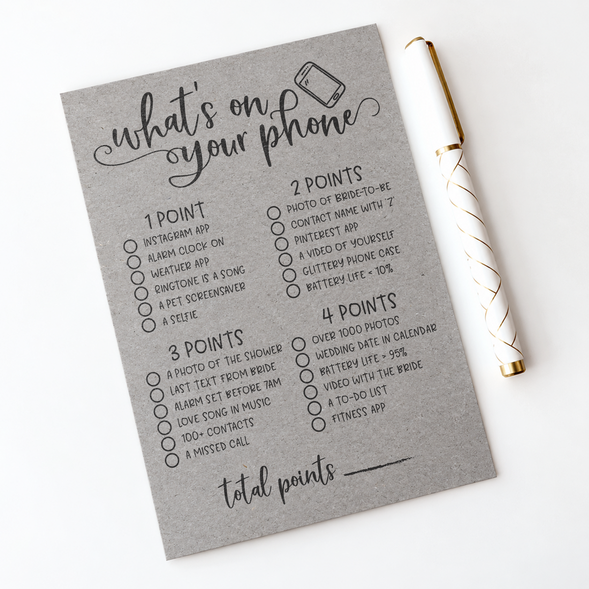 What's On Your Phone Bridal Shower Game