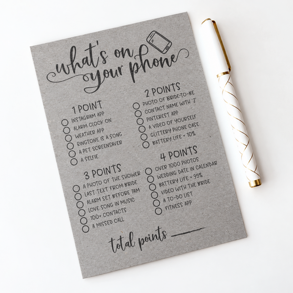What's On Your Phone Bridal Shower Game