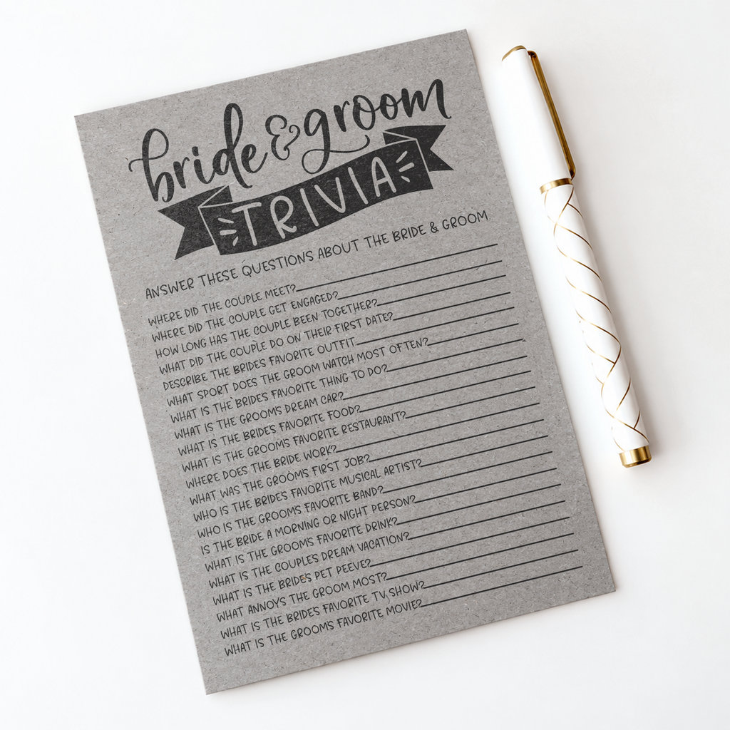 Bride Groom Trivia Bridal Shower Game