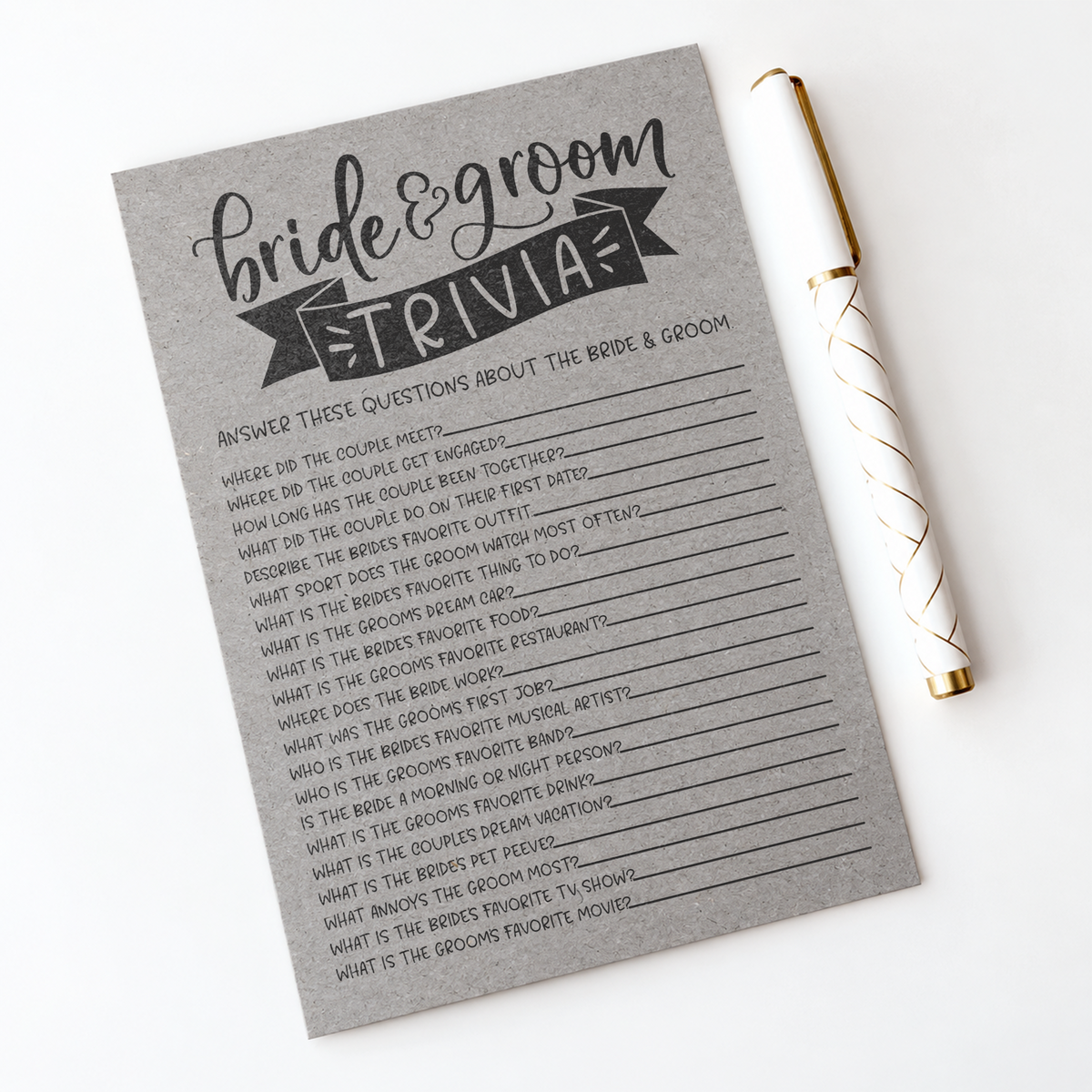 Bride Groom Trivia Bridal Shower Game