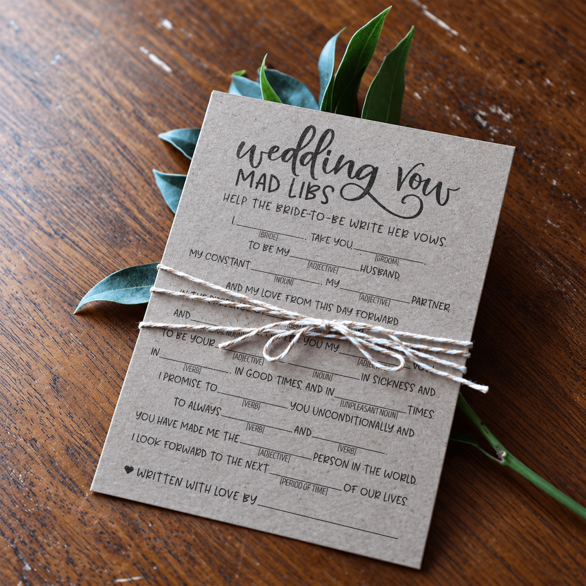 Wedding Vow Mad Libs Bridal Shower Game