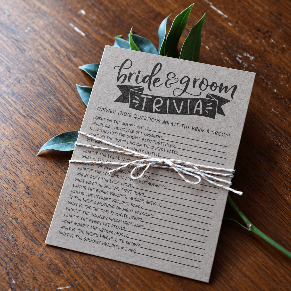 Bride Groom Trivia Bridal Shower Game