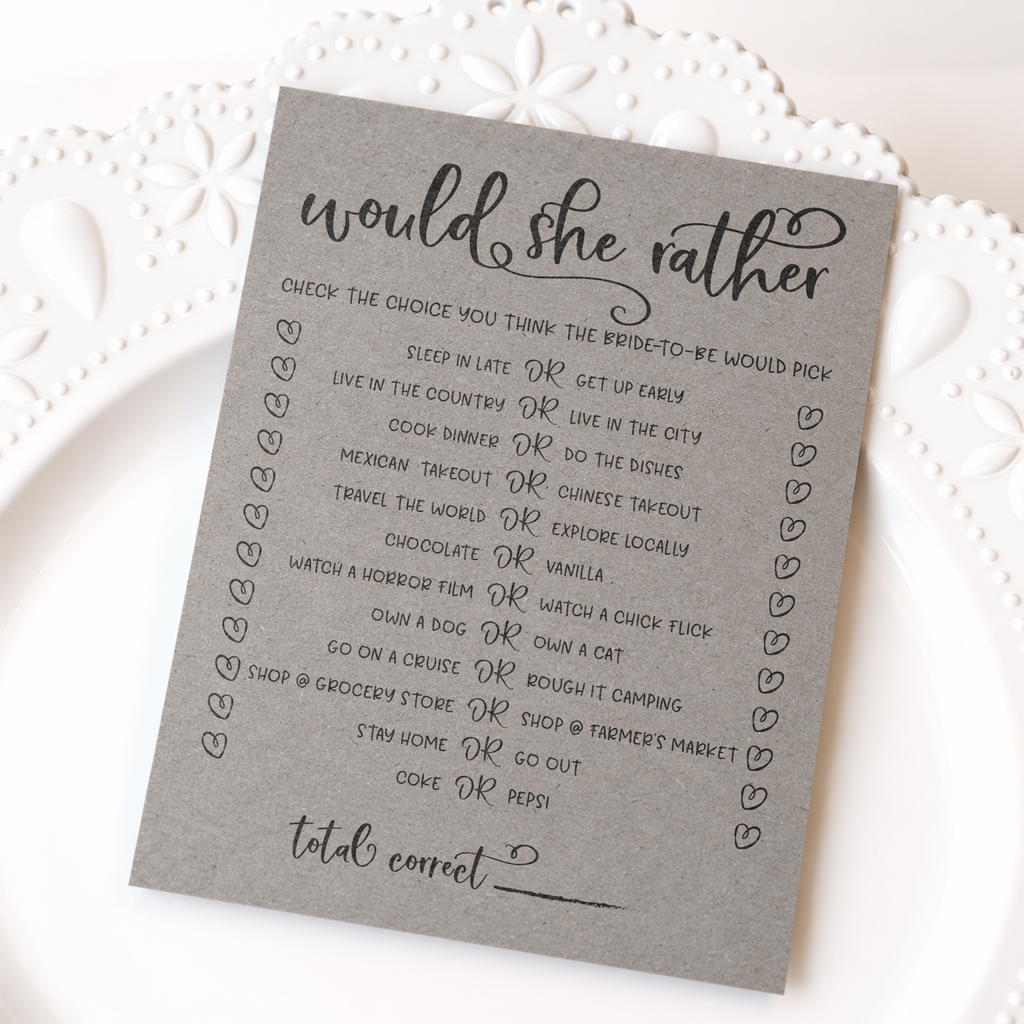 Would She Rather Bridal Shower Game