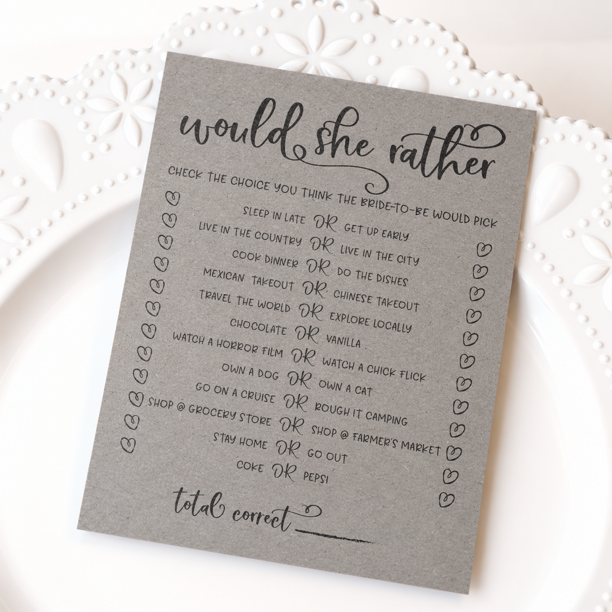 Would She Rather Bridal Shower Game