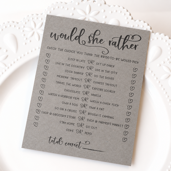 Would She Rather Bridal Shower Game
