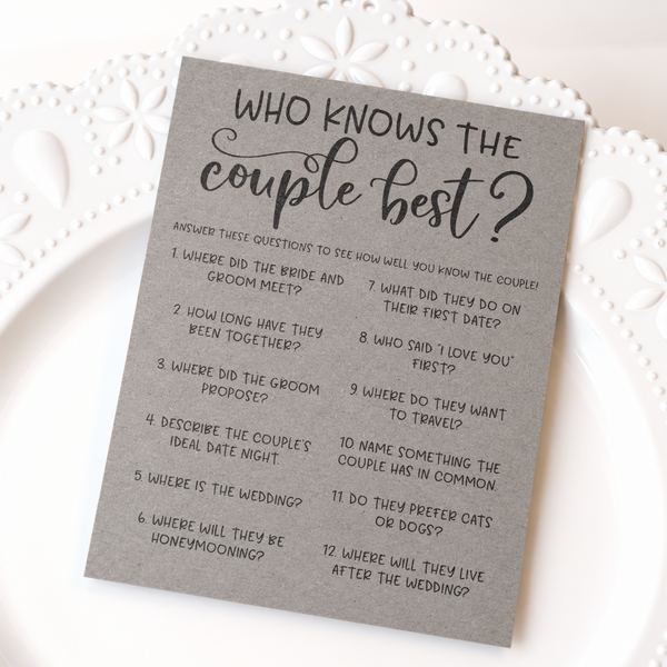 Who Knows The Couple Best Bridal Shower Game