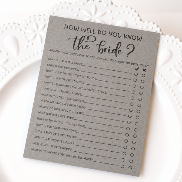 How Well Do You Know the Bride Bridal Shower Game